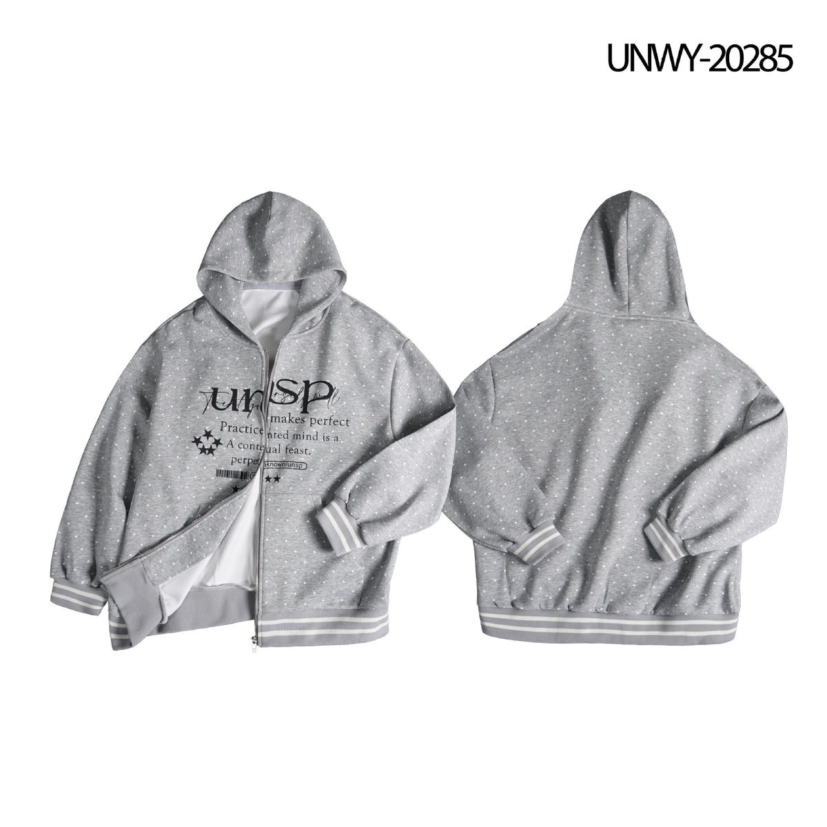 Grey Printed Hooded Zip-Up Jacket