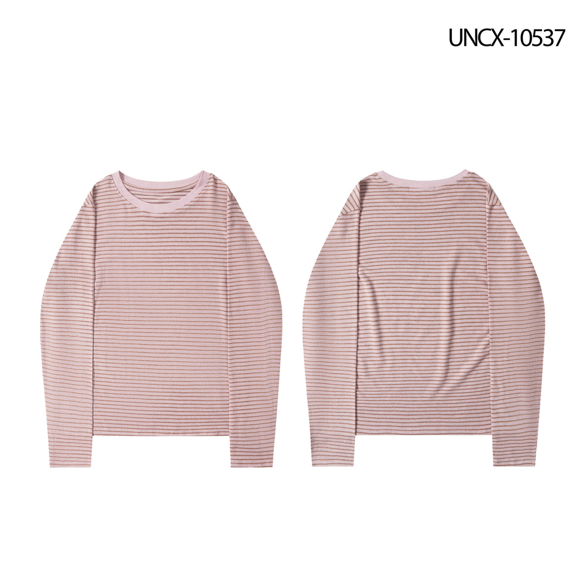 Pink Striped Long Sleeve Crew Neck T-Shirt