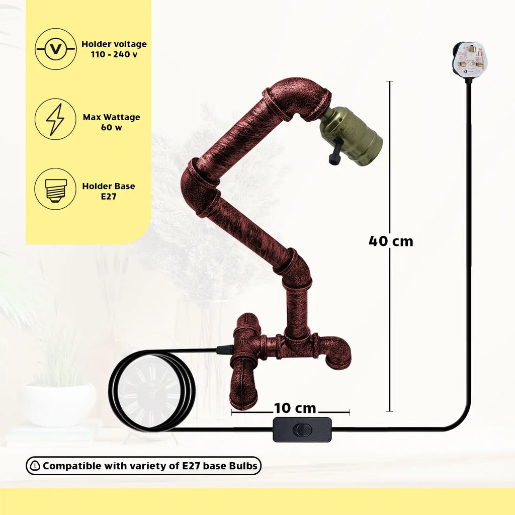 Industrial Pipe Table Lamp with Dual Switch