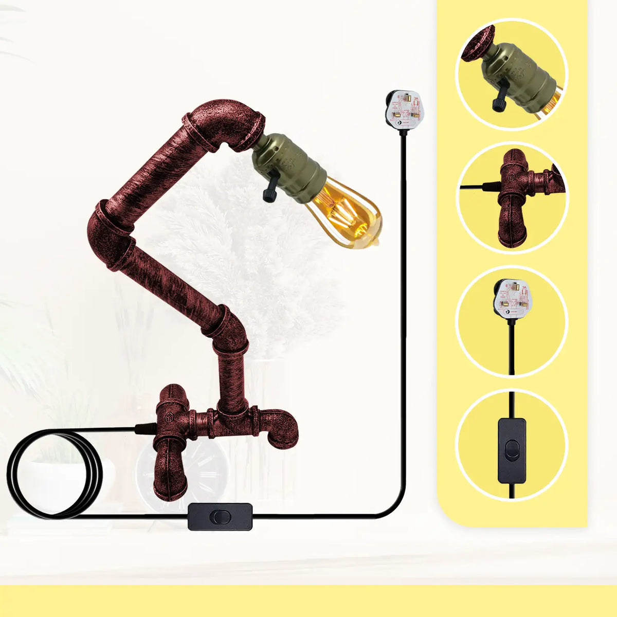 Industrial Pipe Table Lamp with Dual Switch