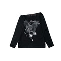 Black Heart Print Asymmetric Neck Long Sleeve Top