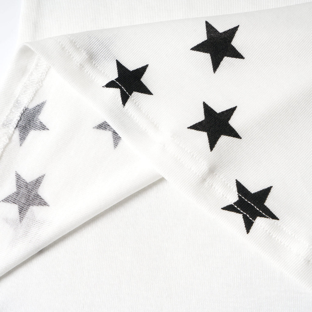 White Star Print Off-Shoulder Long Sleeve Top