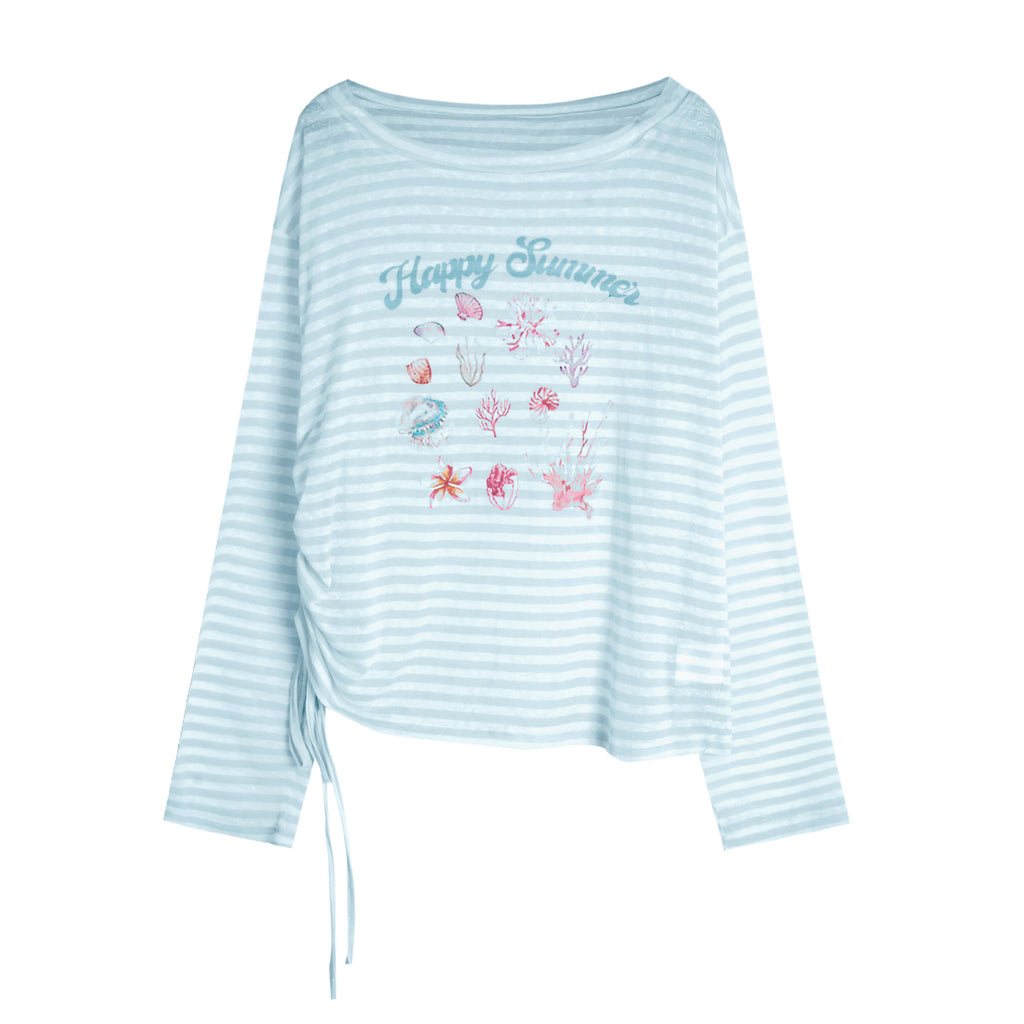 Striped Long Sleeve Round Neck Women's Top