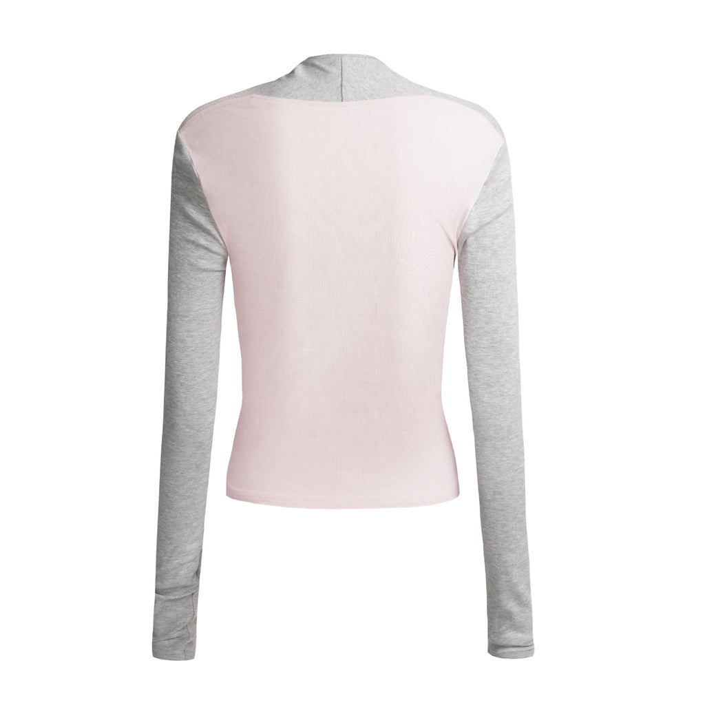 Long Sleeve Square Neck Dog Embroidery Splicing T-Shirt