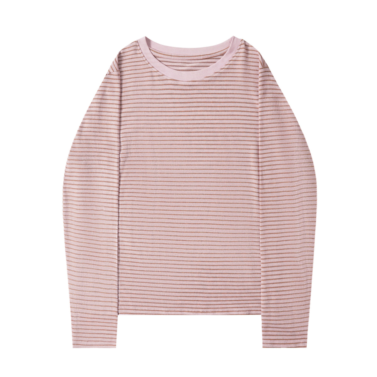 Pink Striped Long Sleeve Crew Neck T-Shirt