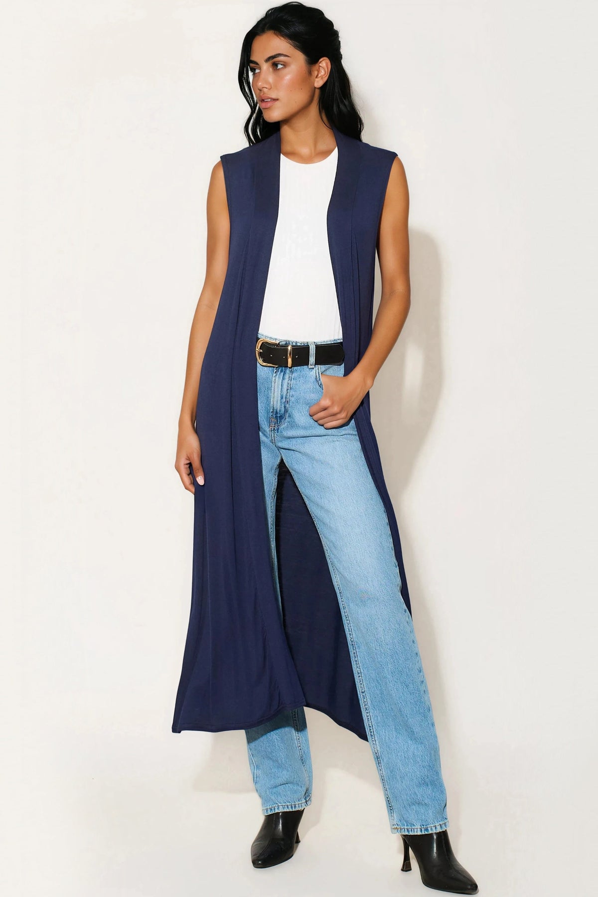 Navy Sleeveless Maxi Cardigan – Aftershock London