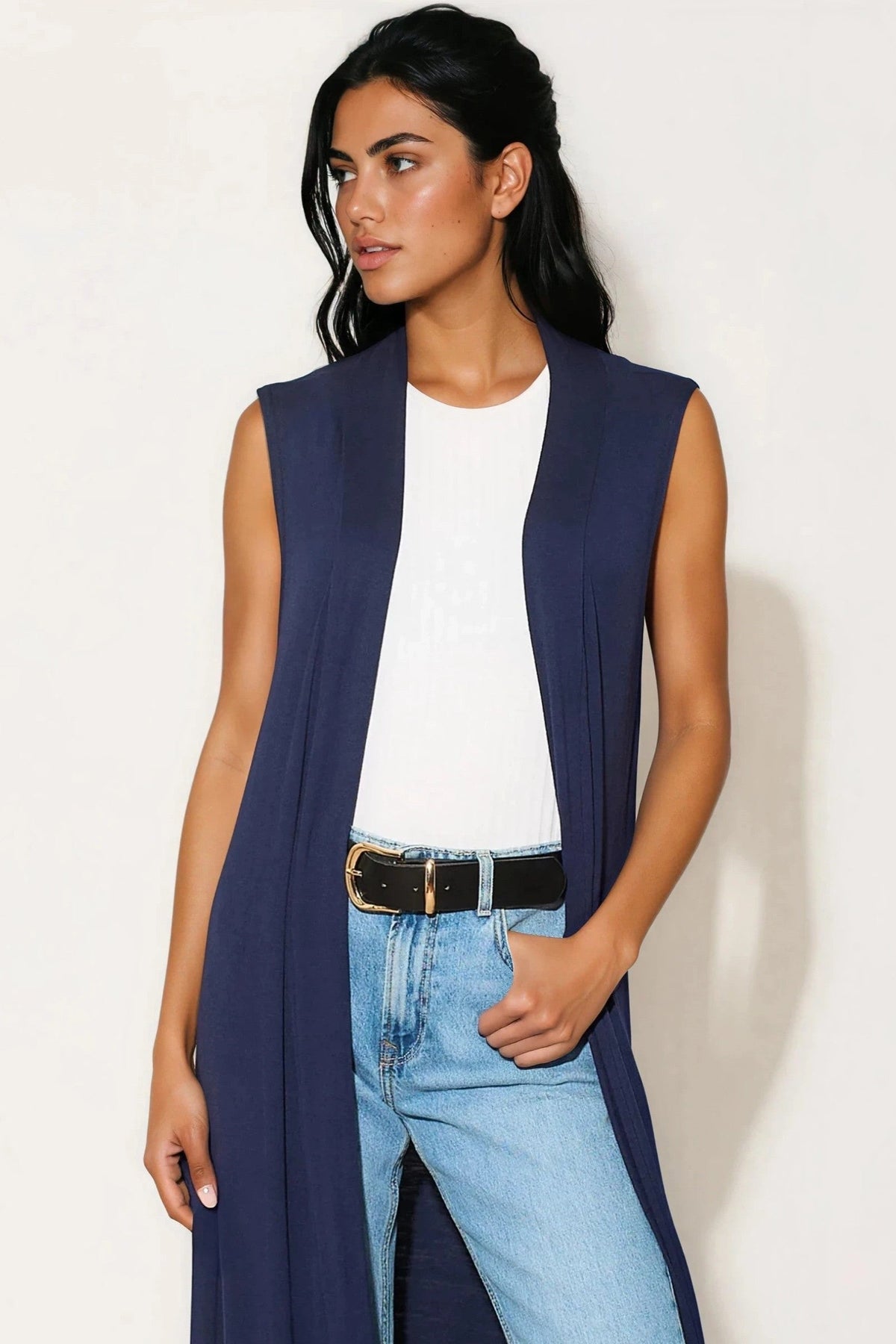 Navy Sleeveless Maxi Cardigan – Aftershock London