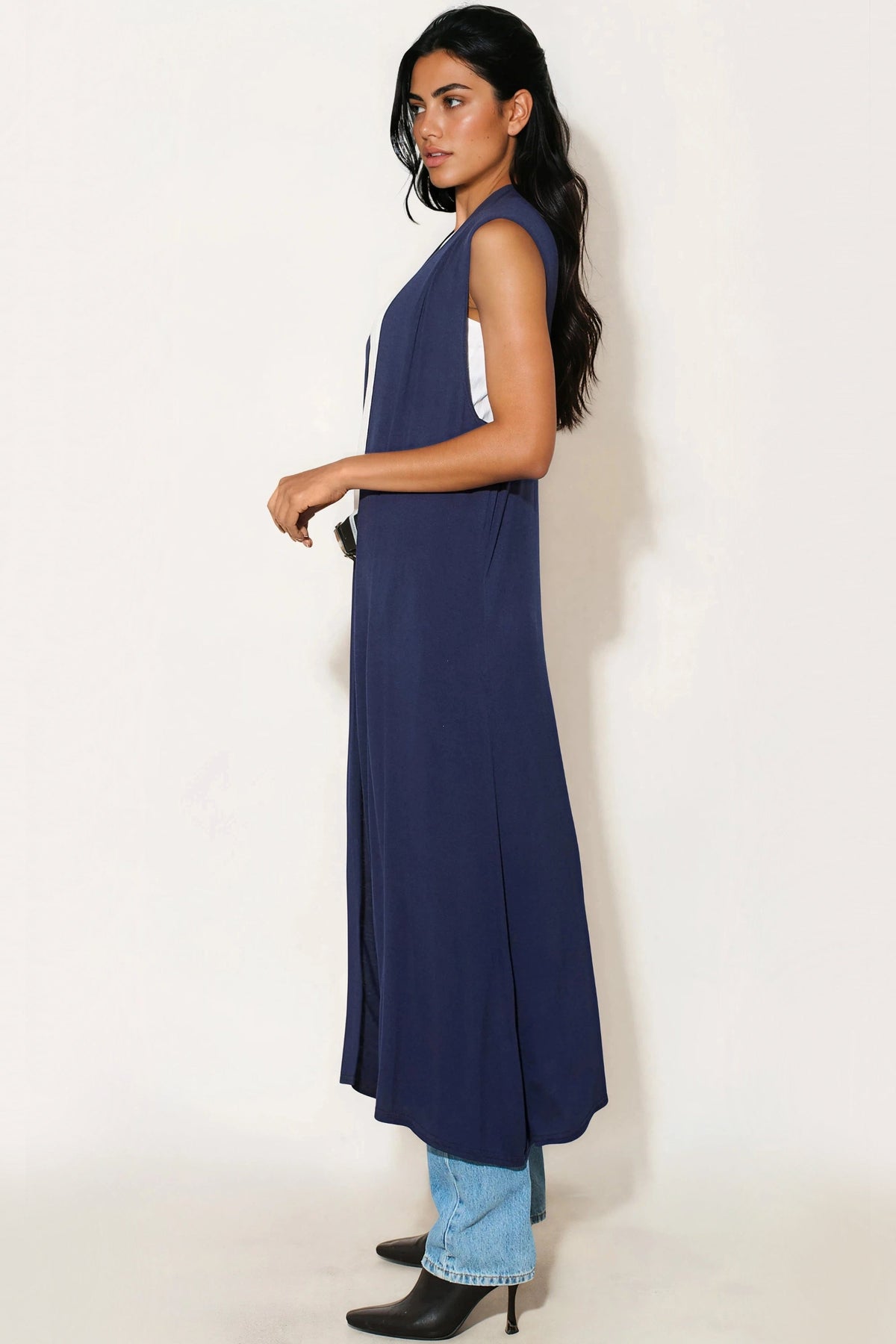 Navy Sleeveless Maxi Cardigan – Aftershock London