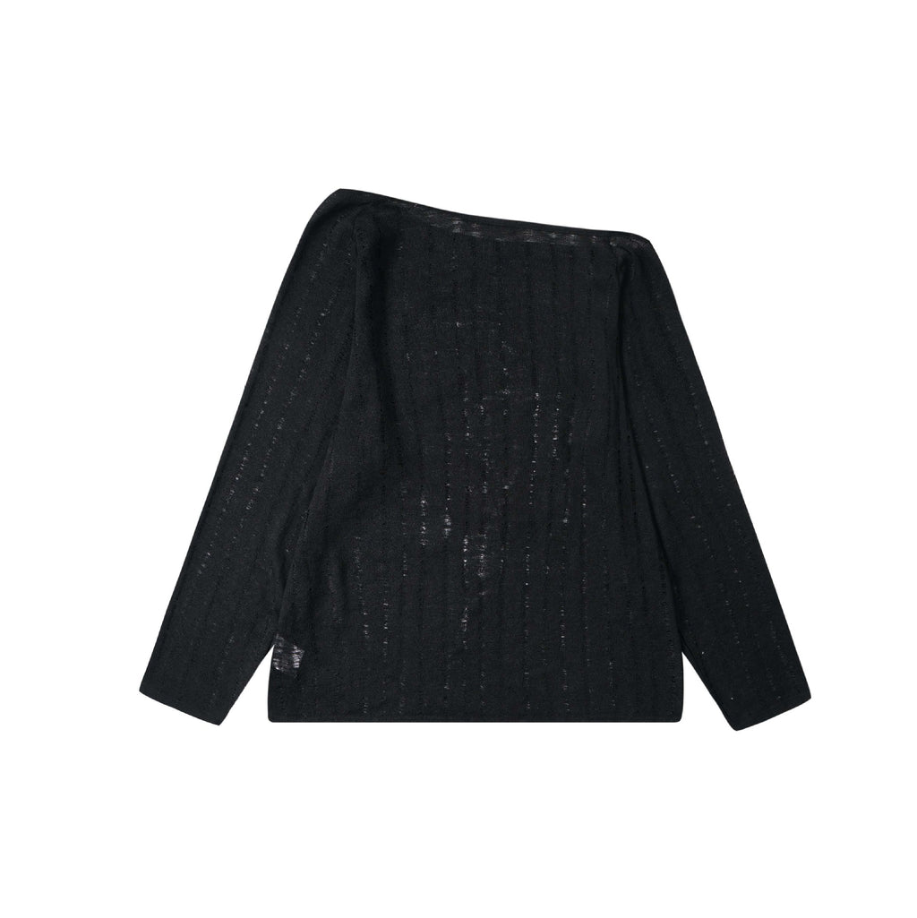 Black Heart Print Asymmetric Neck Long Sleeve Top