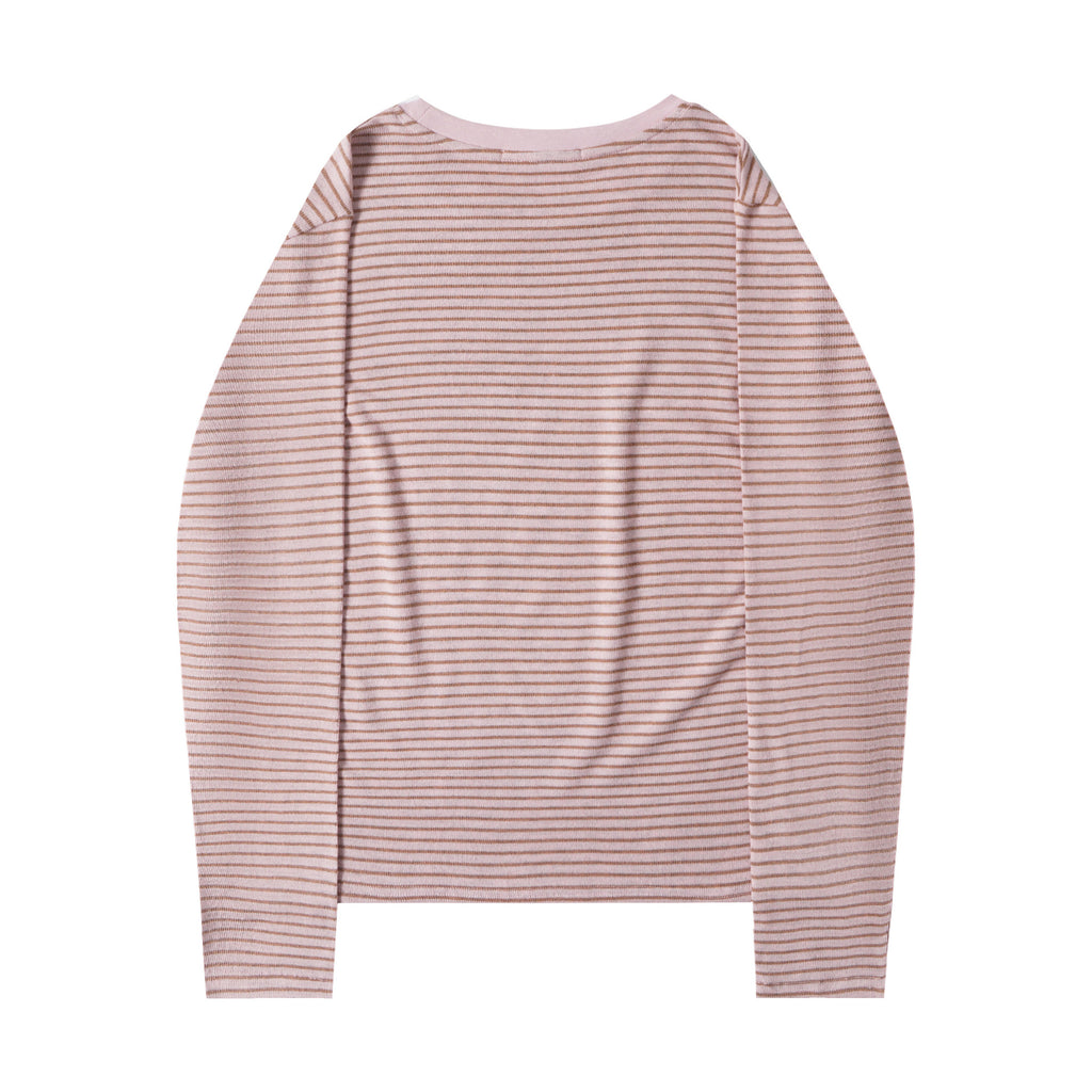 Pink Striped Long Sleeve Crew Neck T-Shirt