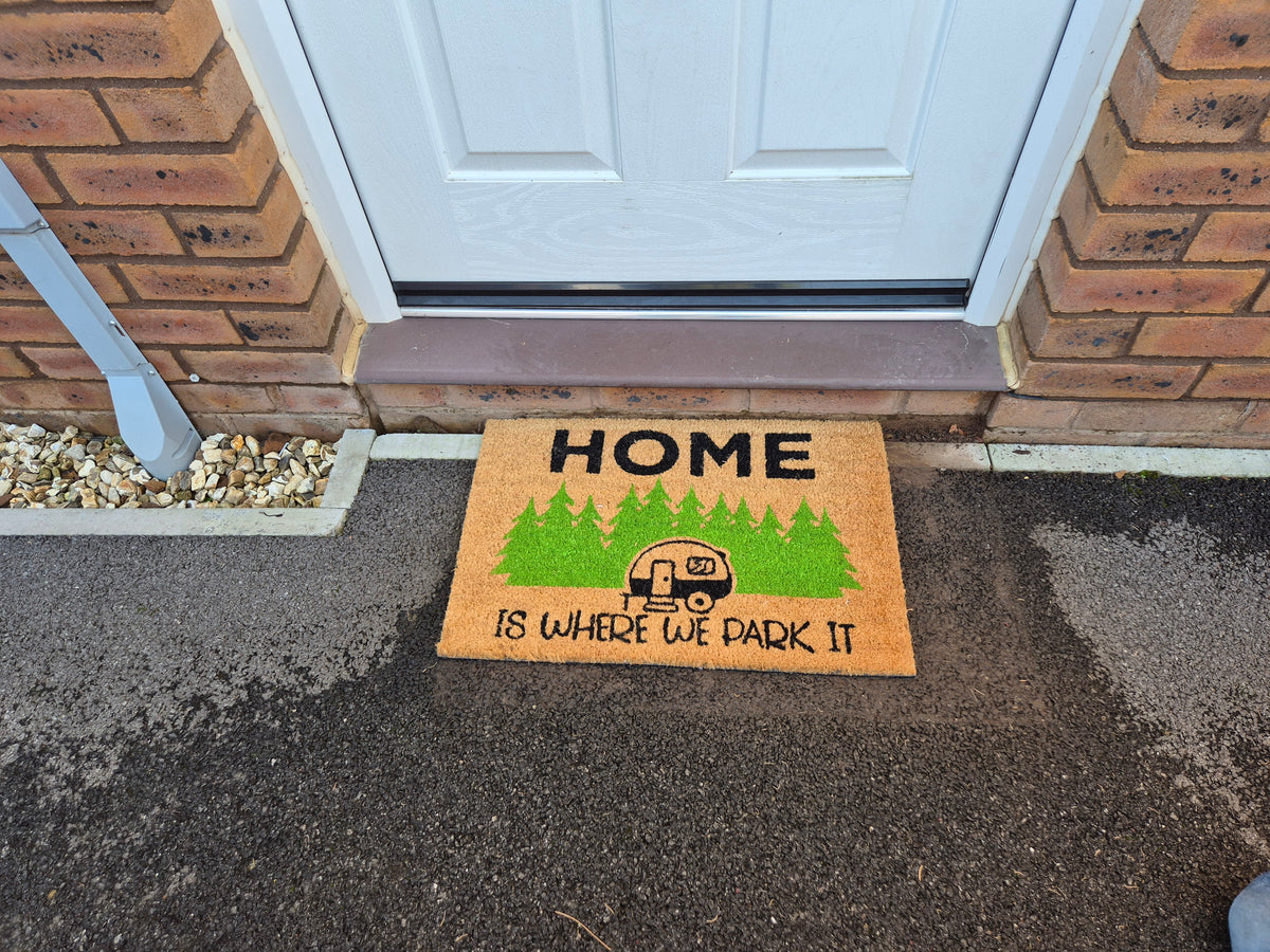 Coir Doormat, 60cm x 40cm - 'Home Is Where We Park It'