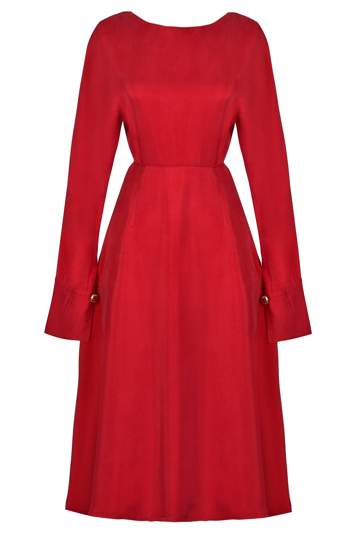 Long Sleeve Red Midi Dress