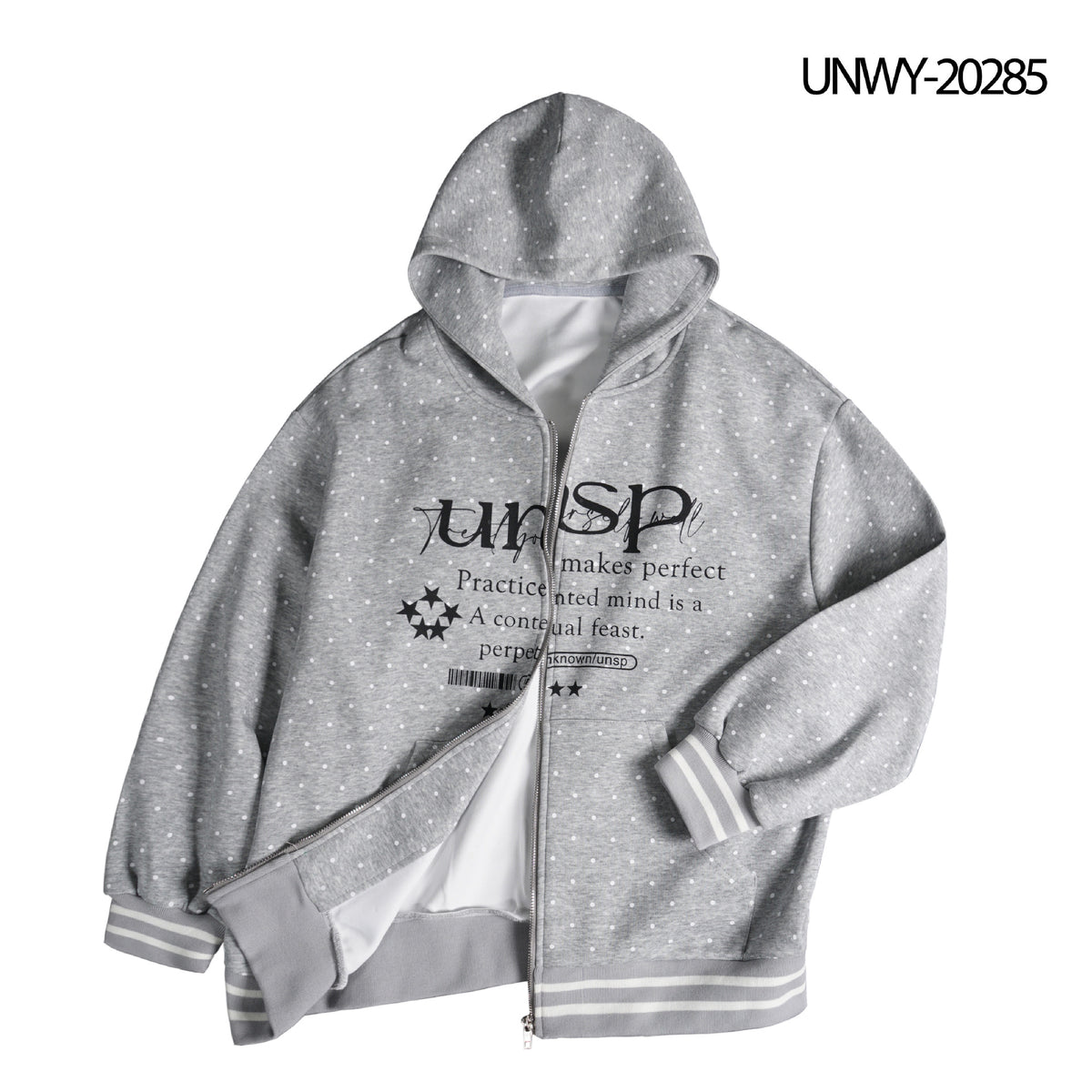 Grey Printed Hooded Zip-Up Jacket