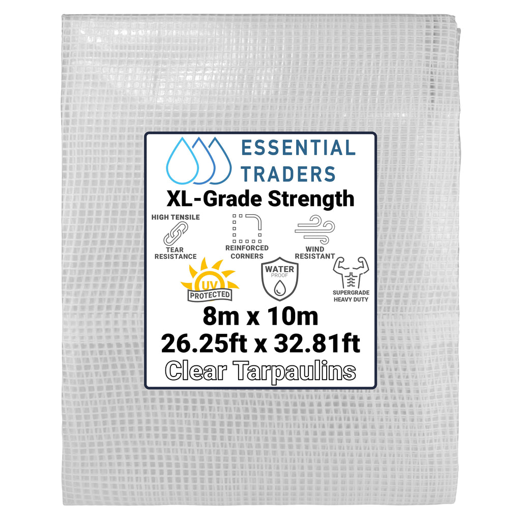 8m x 10m Clear Tarpaulins, XL-Grade 300 GSM