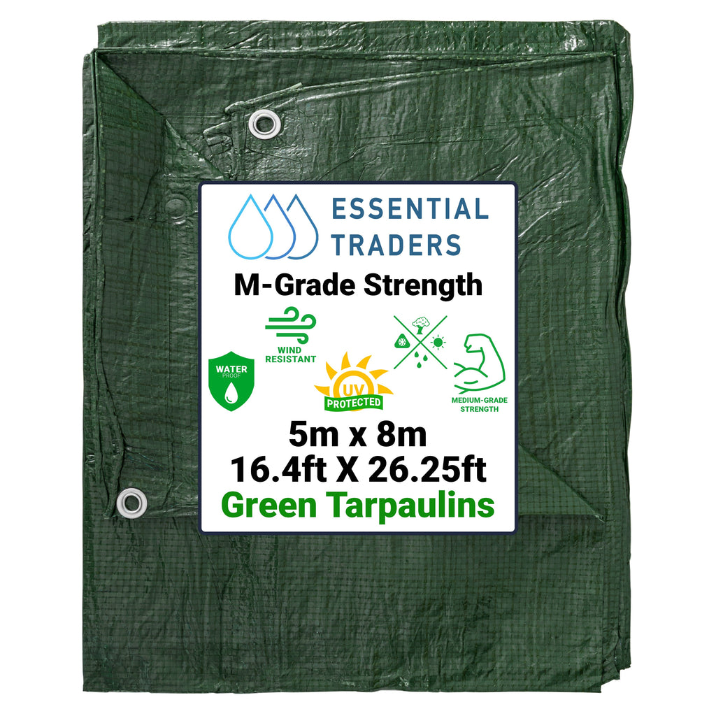 5m x 8m Green Tarpaulins, M-Grade 90 GSM